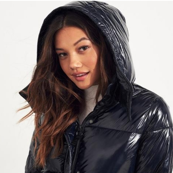 Hollister Black Puffer Jacket Coat Wet Look Shinny Winter Recycled Fill Size S - Picture 13 of 13